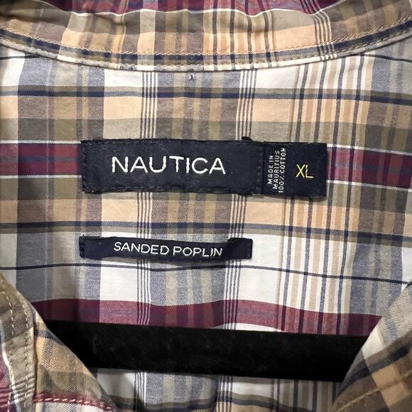 Nautica Men's‎ Short Sleeve Button Down Sanded Poplin Red Blue Green Plaid Sz XL - Picture 3 of 5